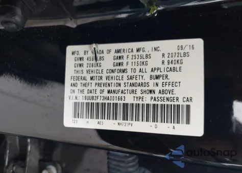 2017 Acura Tlx Advance Package из США, поврежденный, VIN 19UUB2F73HA001663